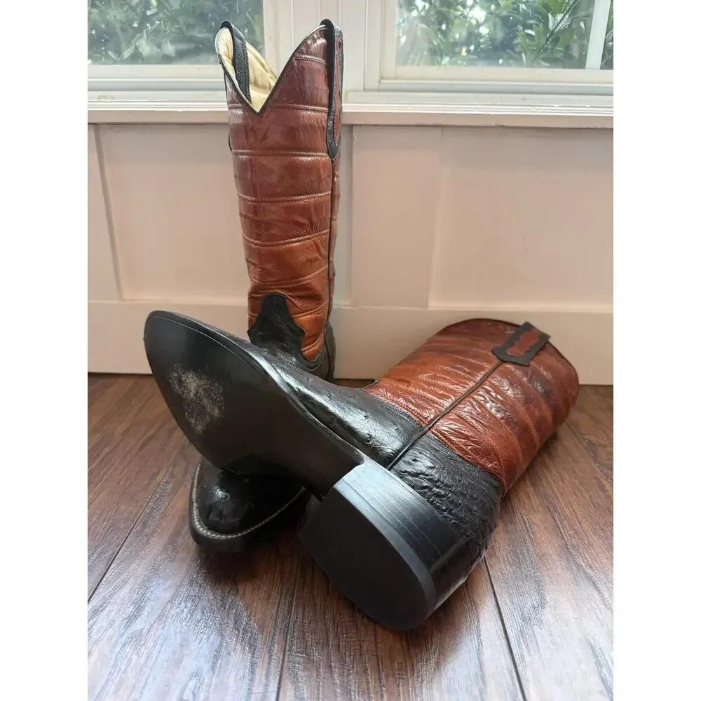 McClintock Heritage Collection Men's 8D Ostrich & Eel Western Cowboy Boots